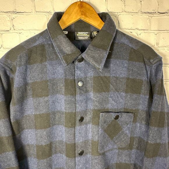 WESC Oden Buffalo Plaid Overshirt Check Mens XL Long Sleeve BLUE Womens XXL - Picture 2 of 8